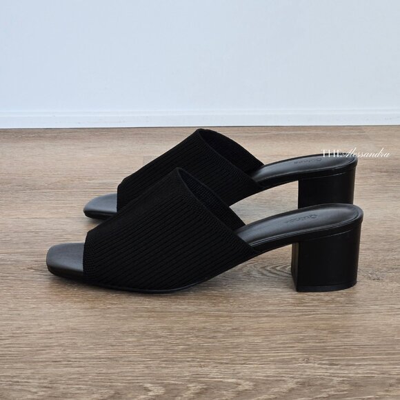 Quince Italian Leather & Eco Knit Heeled Mule Black Size 8 New Without Box - Picture 4 of 14